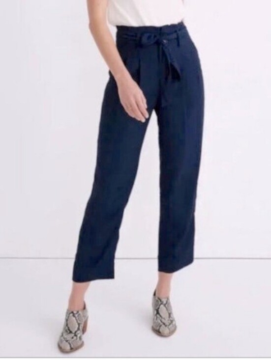 Madewell Pants - Madewell Drapey Paperbag High Waist Navy Blue Tapered Pants Sz 6 Preppy Office